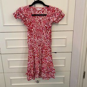 POUPETTE ST BARTH Pink, Red, White, Purple Printed Voile Mini Dress XS